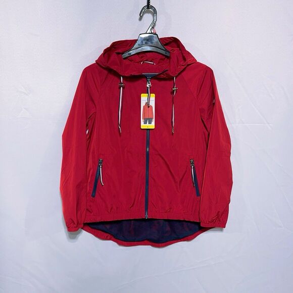 Tommy Hilfiger Womens Water Resistant Red Hooded Windbreaker Jacket Size Medium - Picture 1 of 5